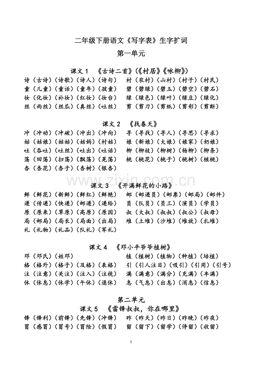 部编版二年级下册生字组词整理版.doc_第1页