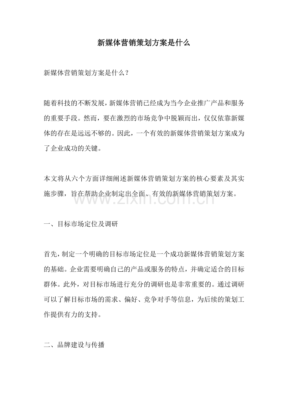 新媒体营销策划方案是什么.docx_第1页