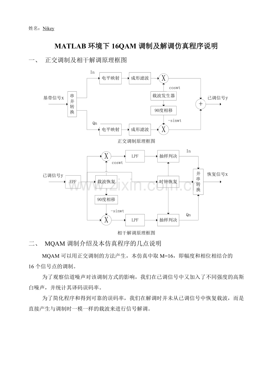 MATLAB环境下16QAM调制及解调仿真程序说明.doc_第1页