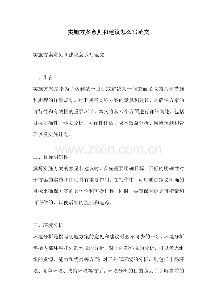 实施方案意见和建议怎么写范文.docx_第1页