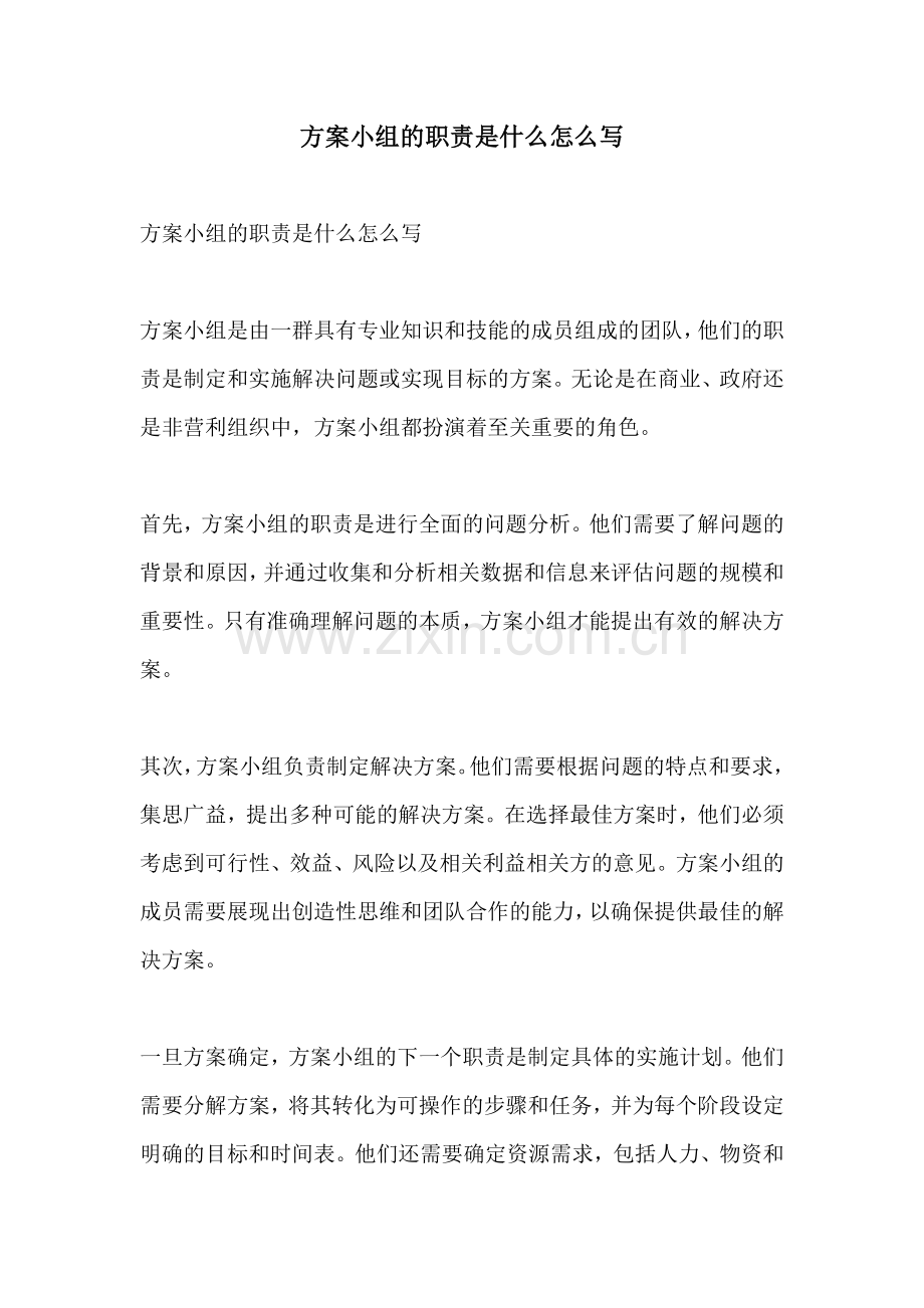 方案小组的职责是什么怎么写.docx_第1页