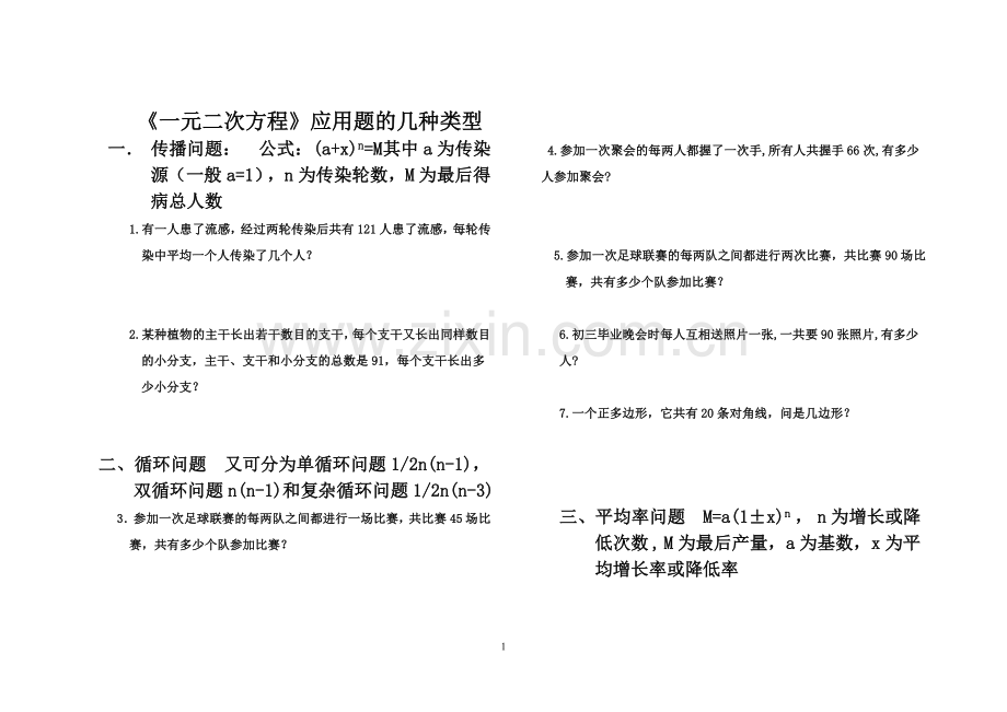 一元二次方程应用题归纳集锦.doc_第1页