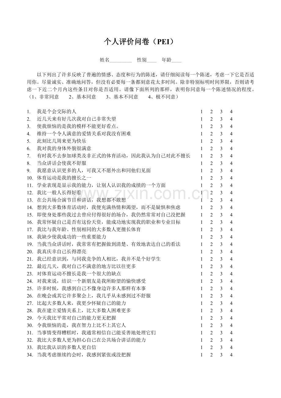 个人评价问卷PEI.doc_第1页