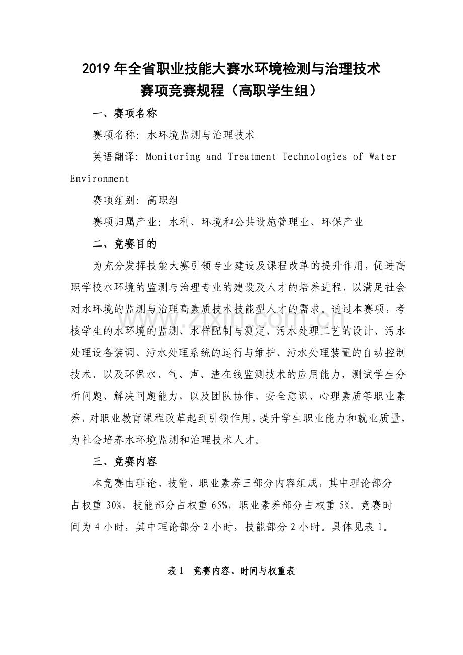 2019年全职业技能大赛水环境检测与治理技术.doc_第1页