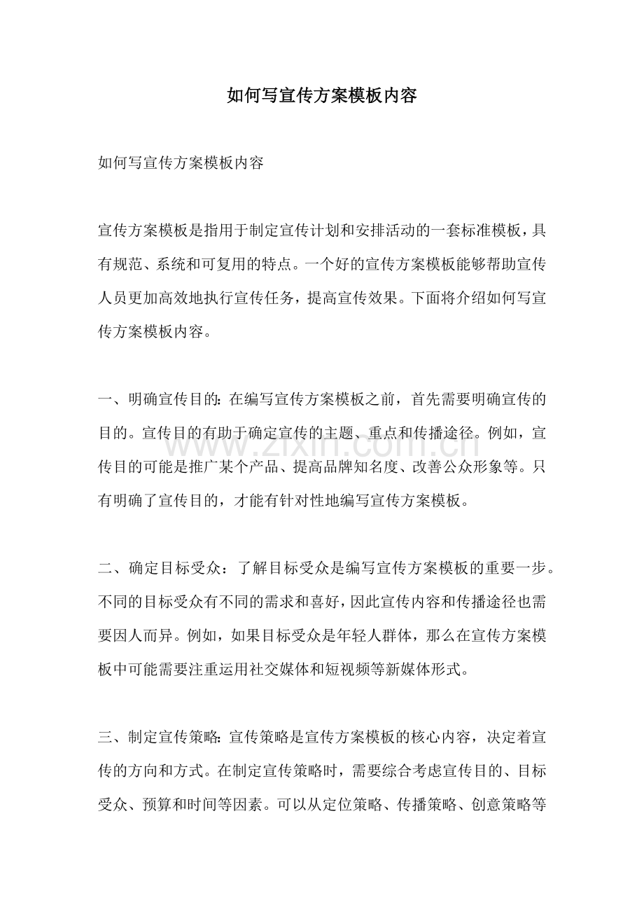 如何写宣传方案模板内容.docx_第1页