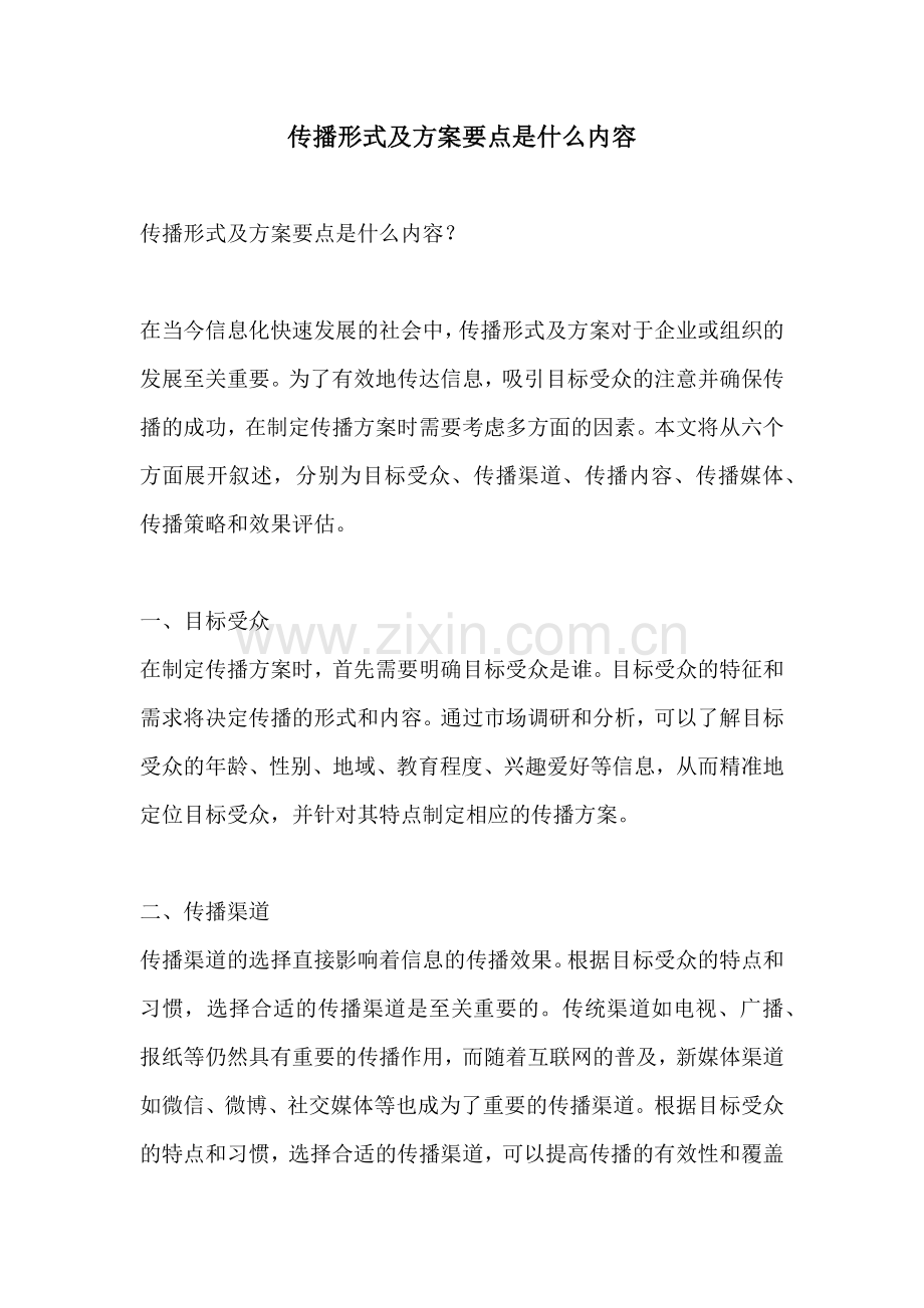 传播形式及方案要点是什么内容.docx_第1页