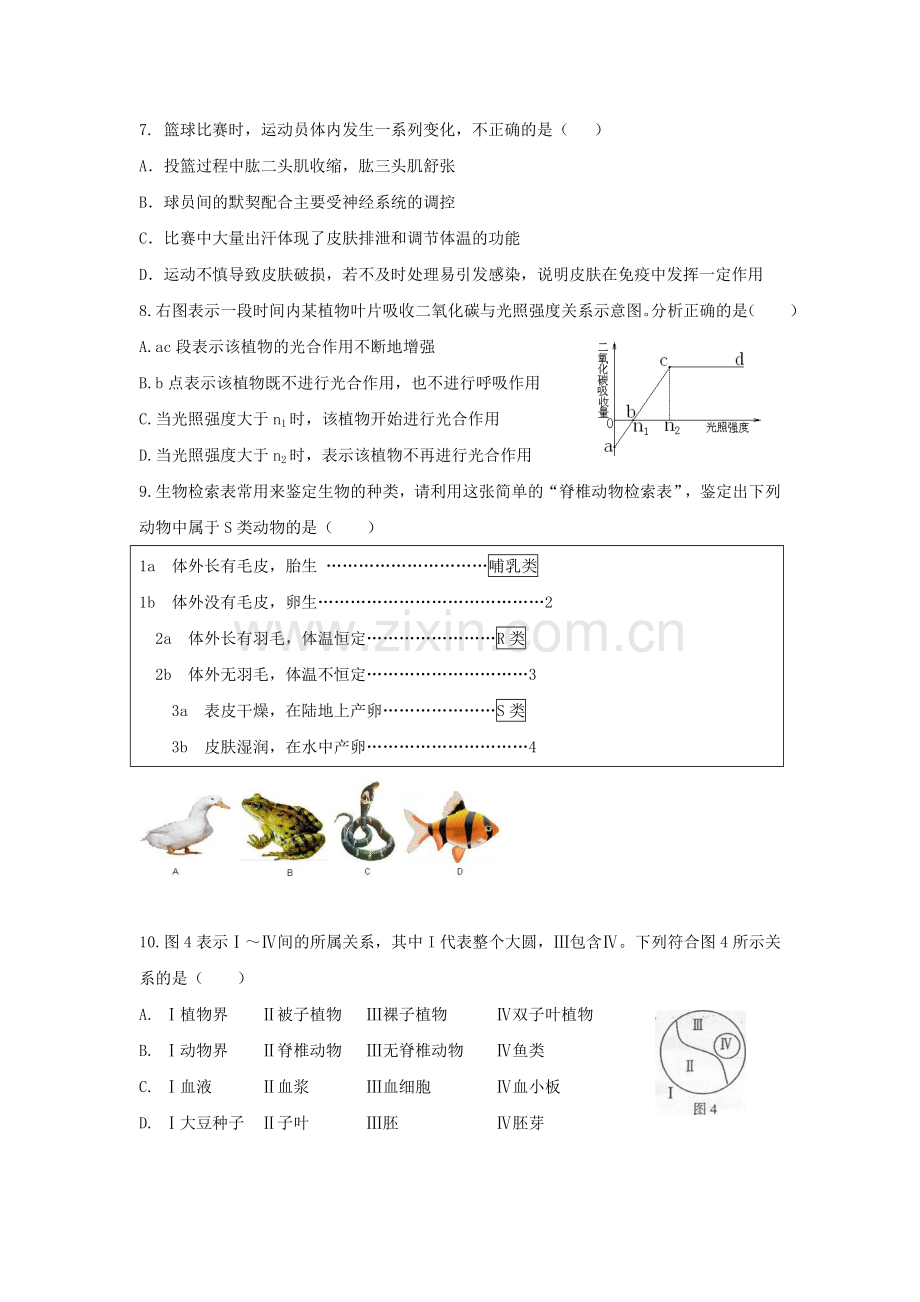 2019-2020年九年级生物5月模拟试题.doc_第2页