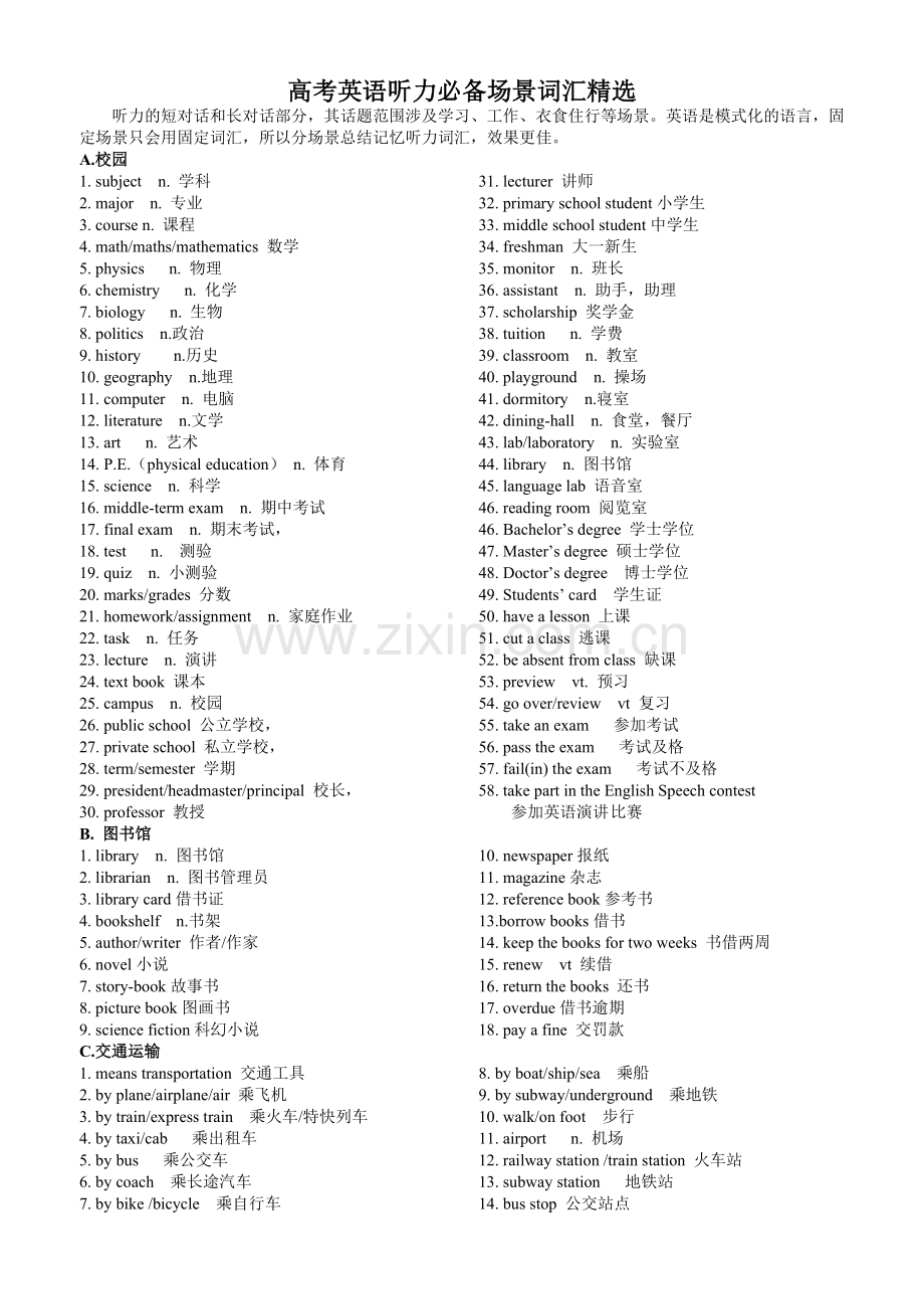 高考听力常见及高频单词(最完整).doc_第1页