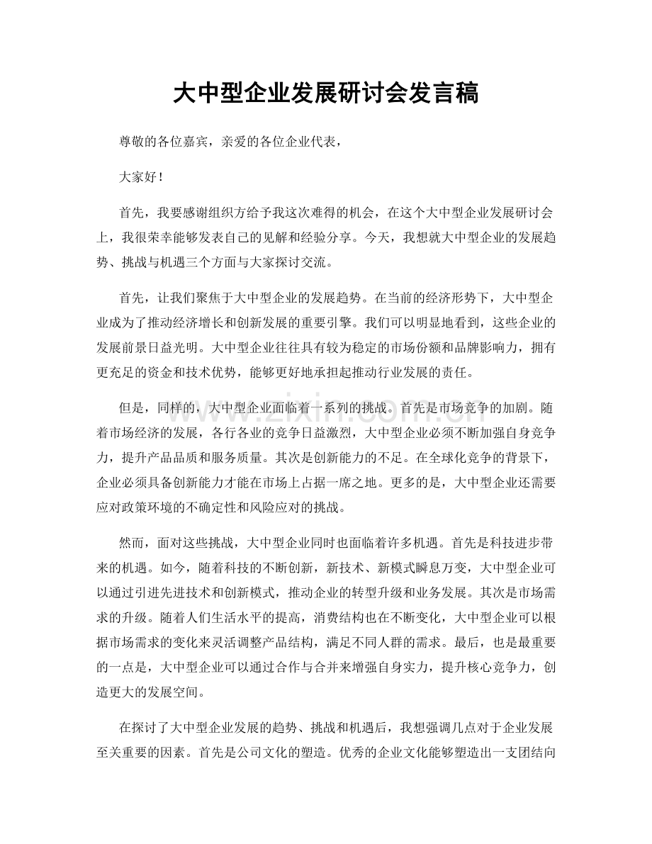 大中型企业发展研讨会发言稿.docx_第1页