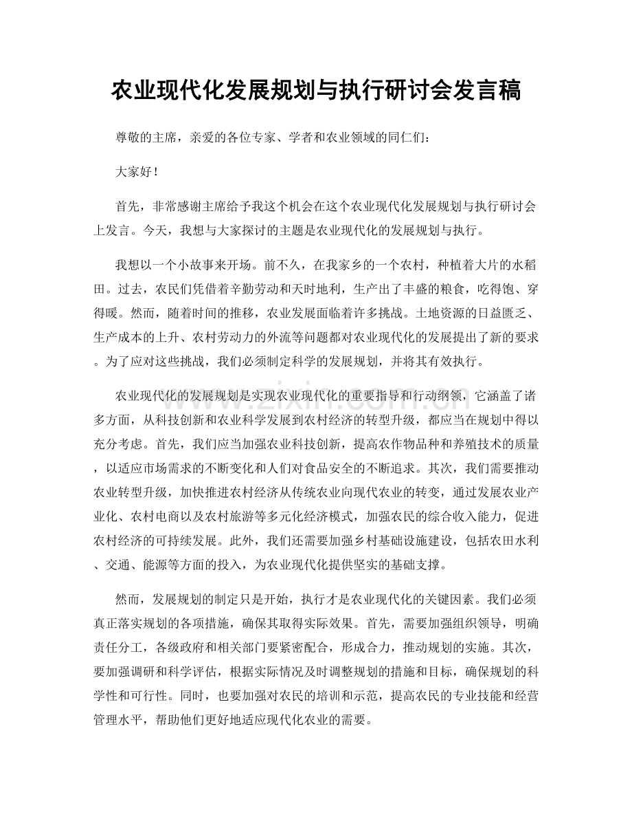 农业现代化发展规划与执行研讨会发言稿.docx_第1页