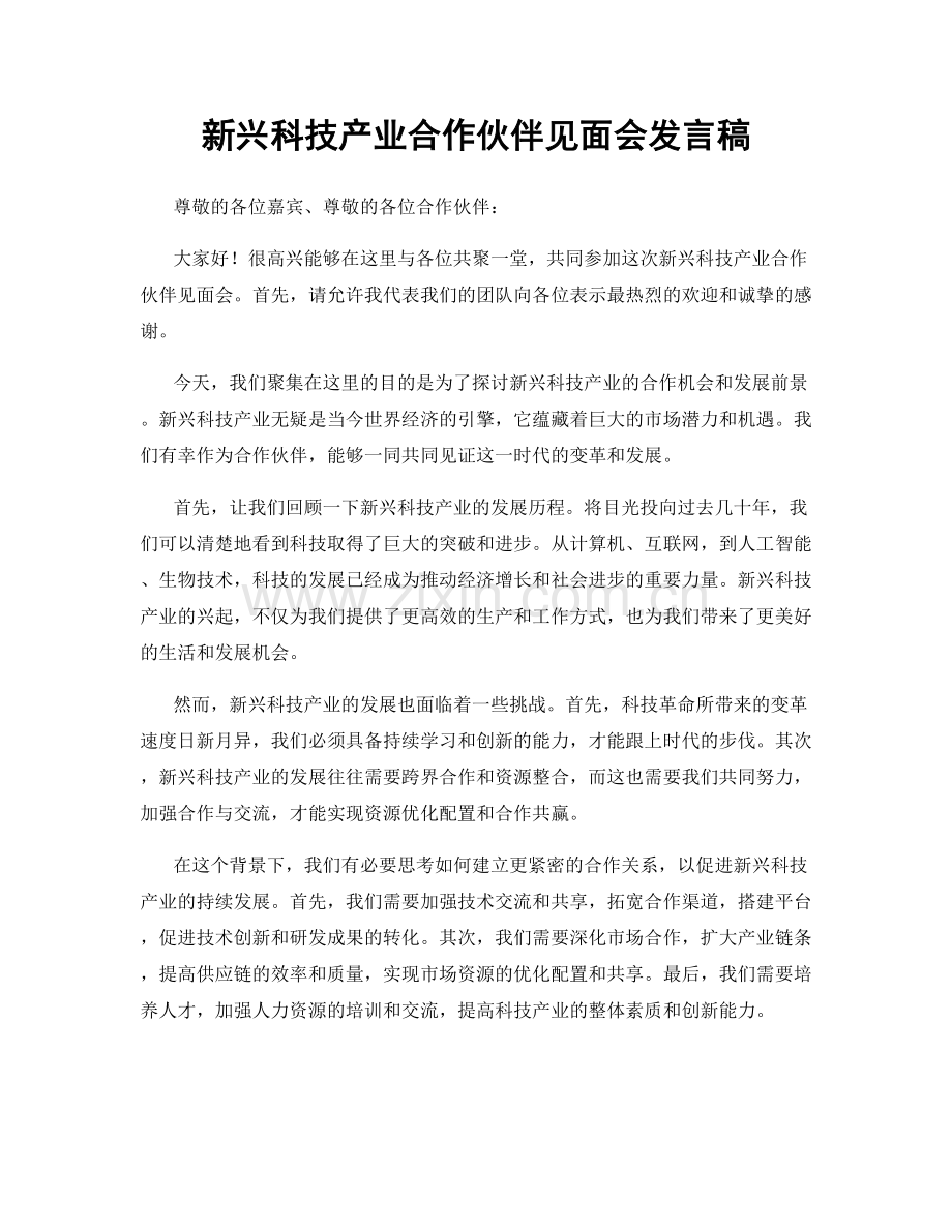 新兴科技产业合作伙伴见面会发言稿.docx_第1页