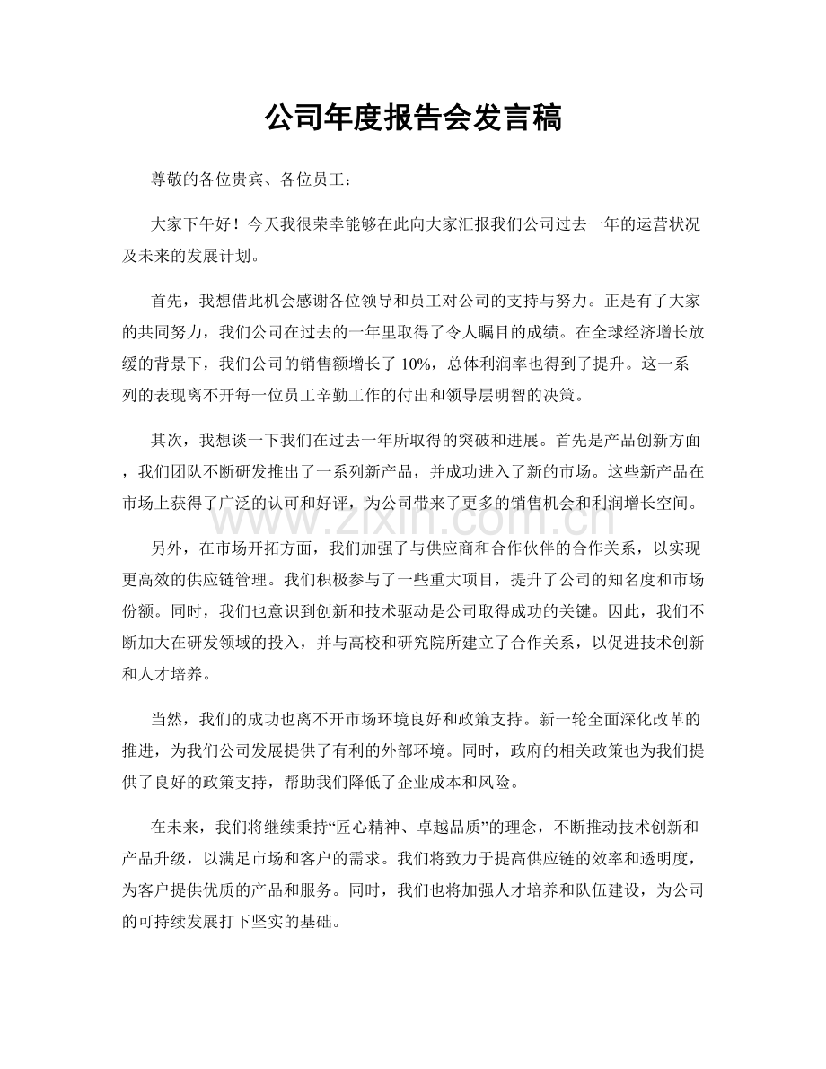 公司年度报告会发言稿.docx_第1页