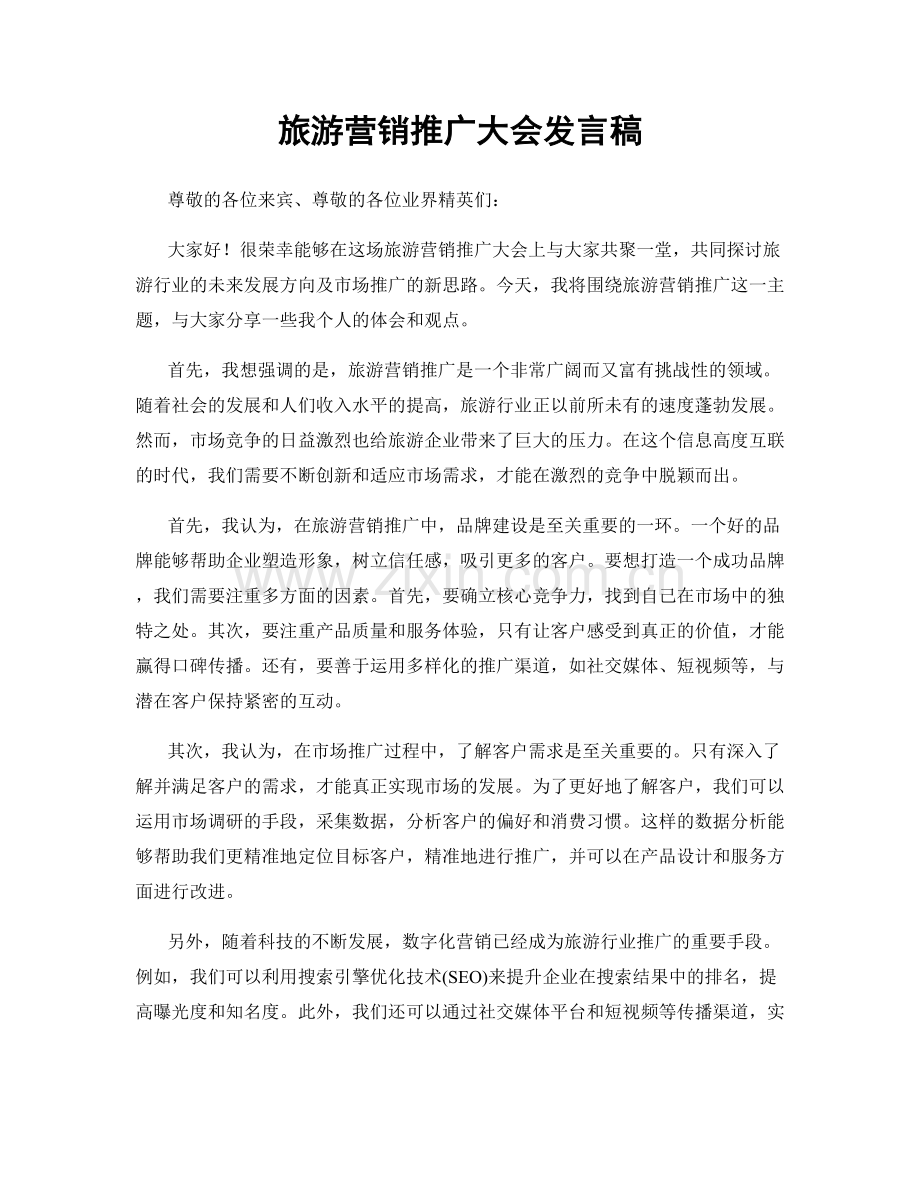 旅游营销推广大会发言稿.docx_第1页