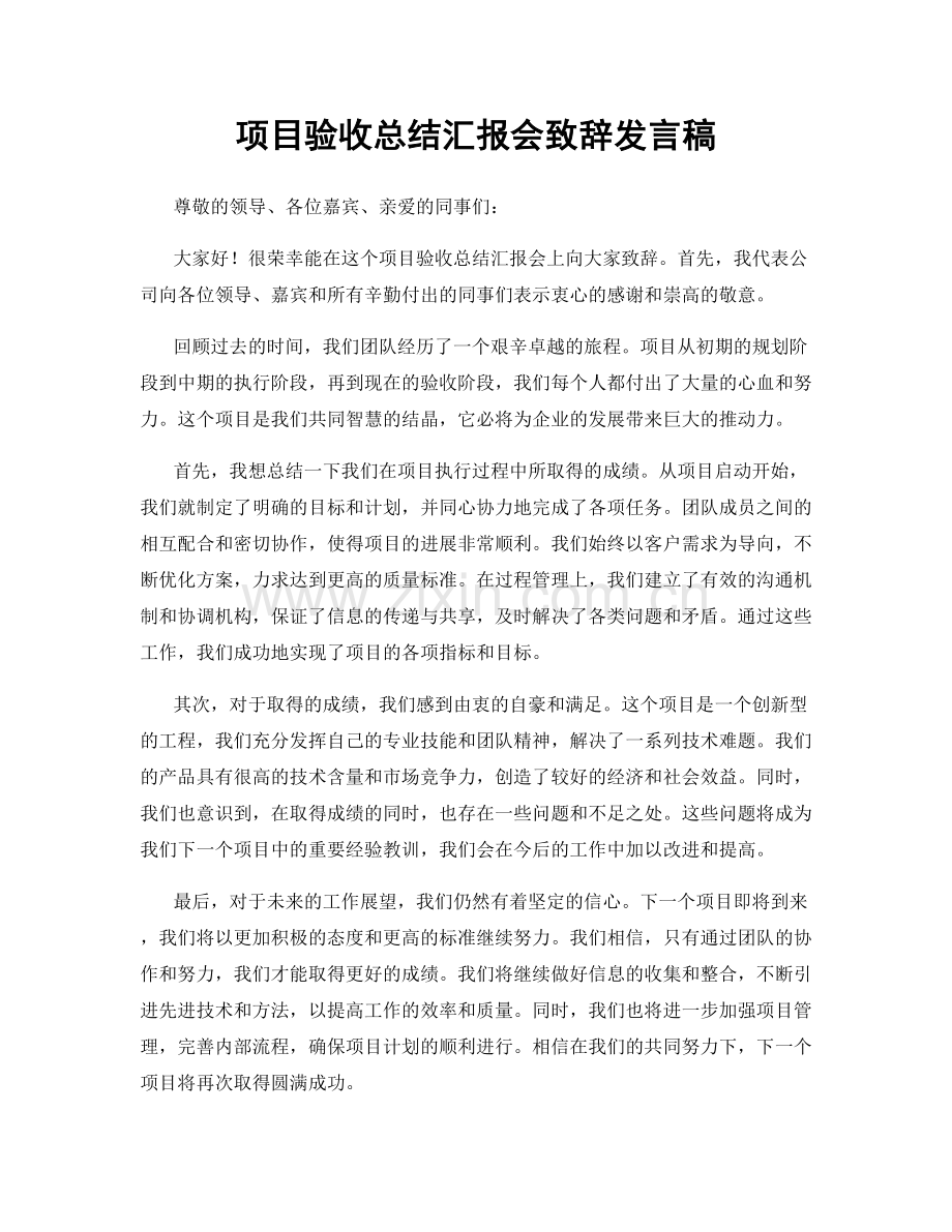 项目验收总结汇报会致辞发言稿.docx_第1页