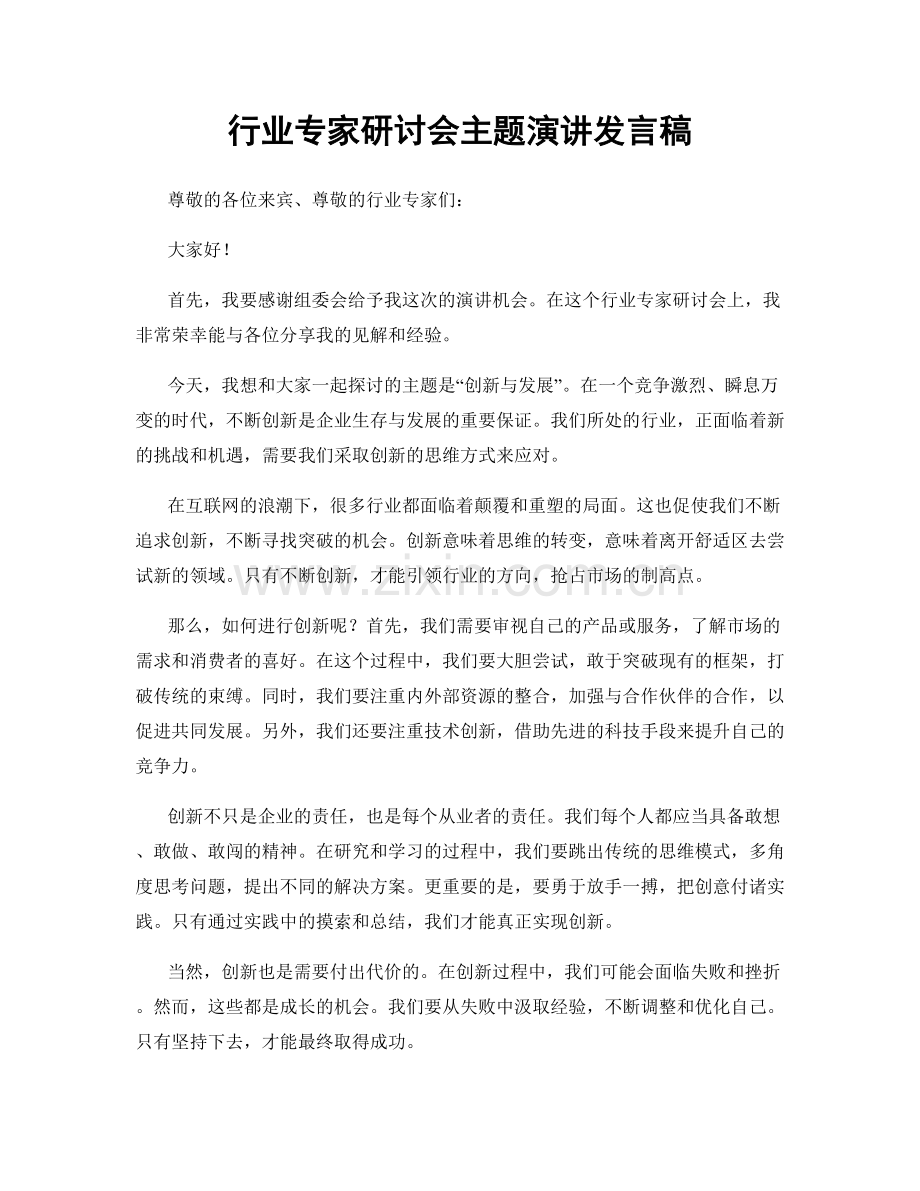行业专家研讨会主题演讲发言稿.docx_第1页