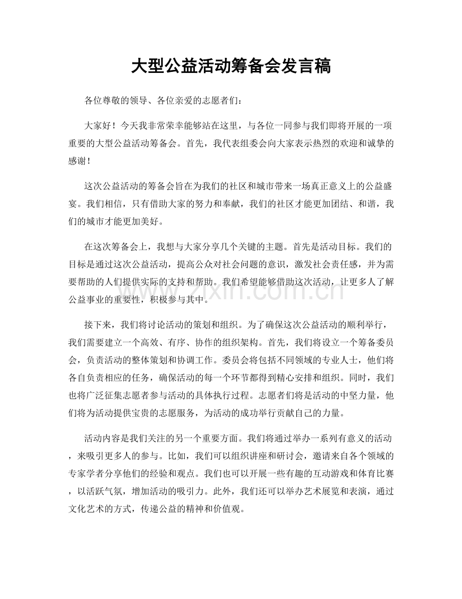 大型公益活动筹备会发言稿.docx_第1页