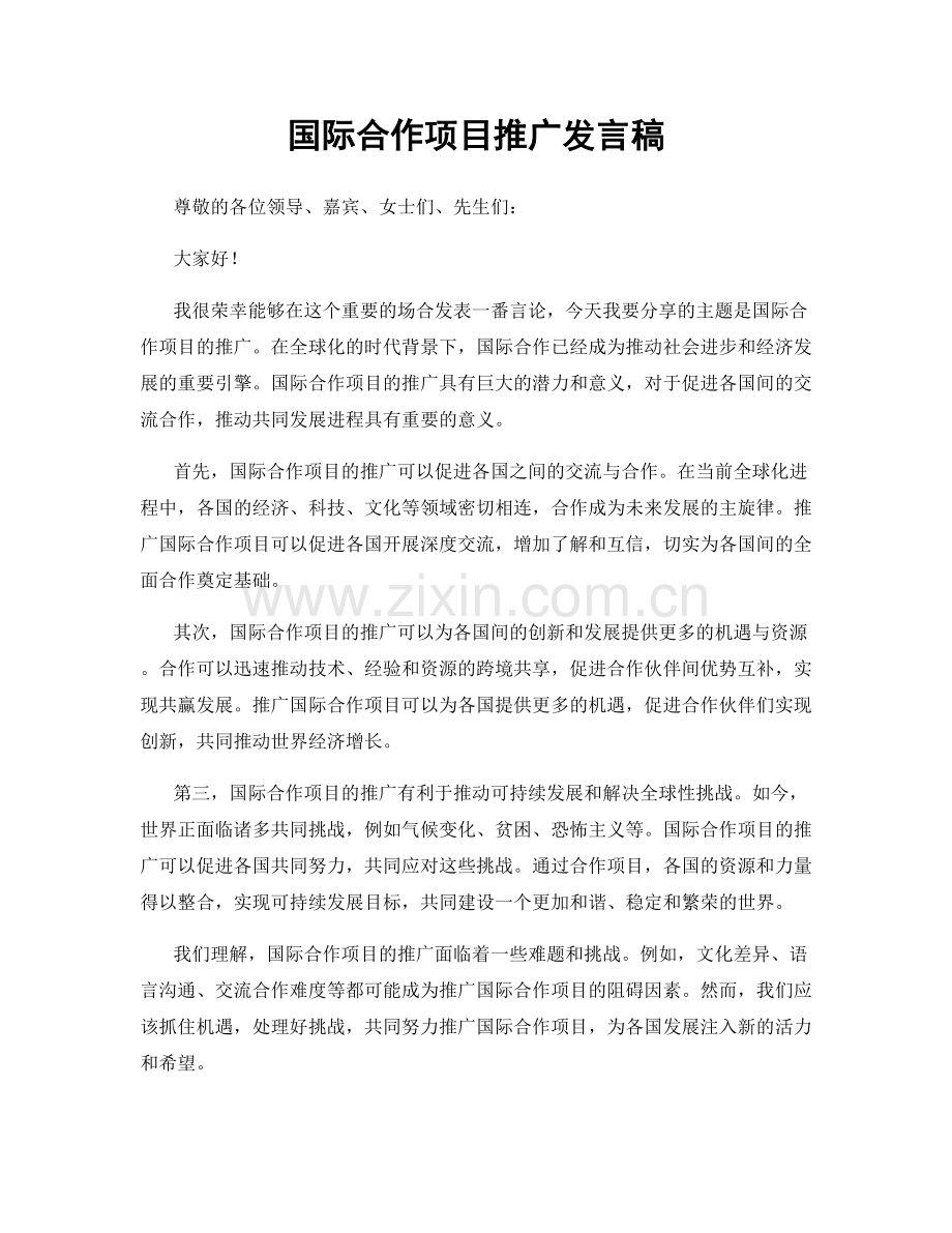 国际合作项目推广发言稿.docx_第1页
