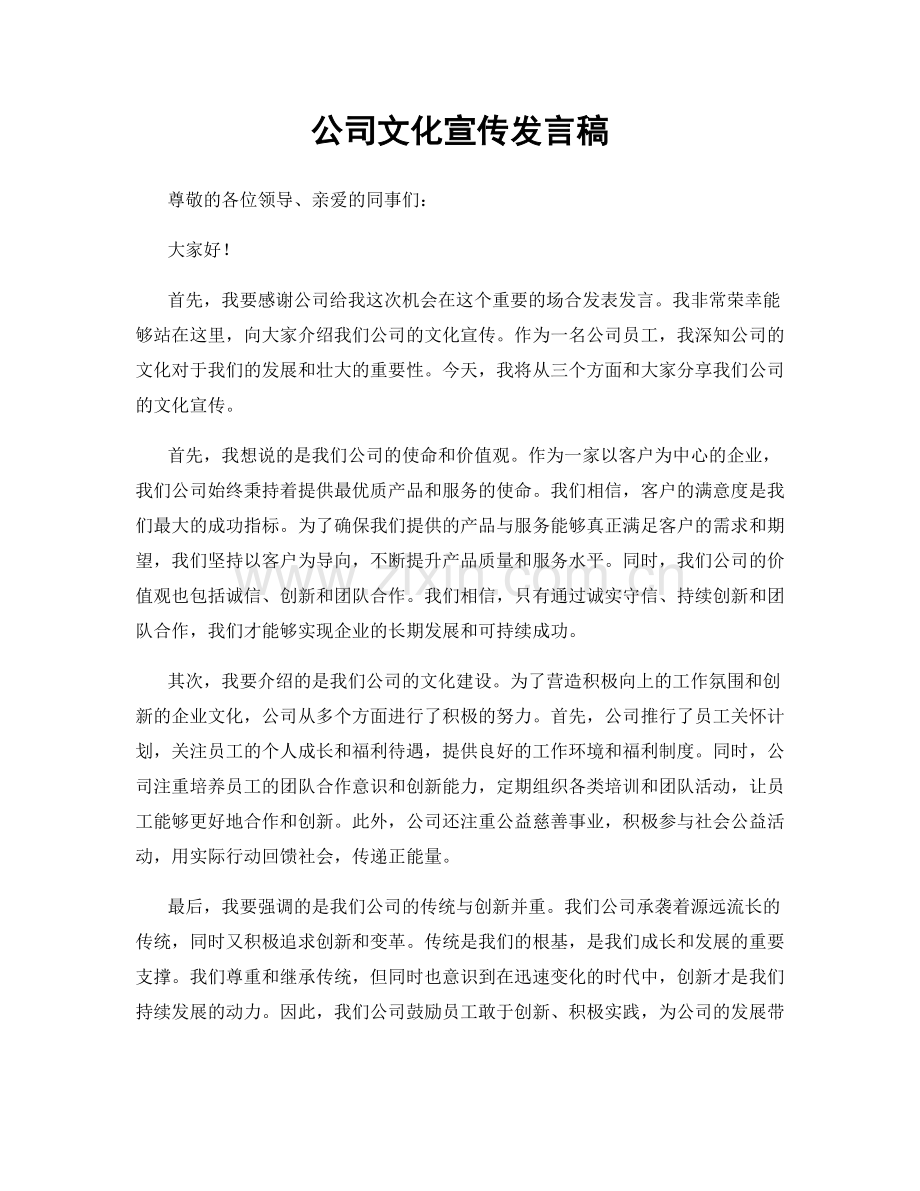 公司文化宣传发言稿.docx_第1页
