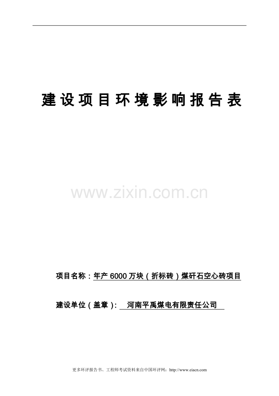 年产6000万块(折标砖)煤矸石空心砖环境影响评估报告.doc_第1页
