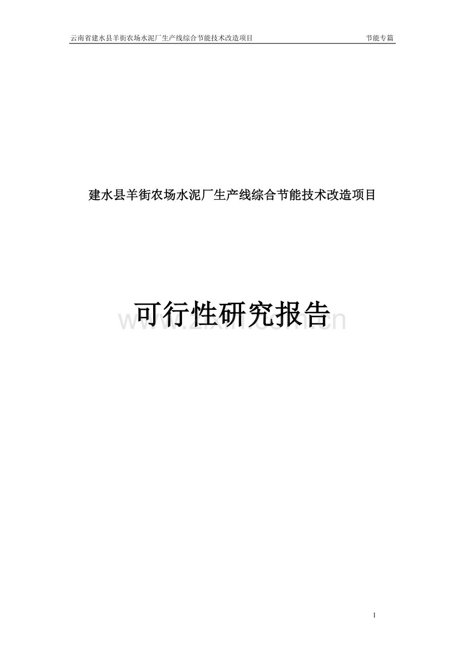 建水县羊街农场水泥厂生产线综合合理用能技术改造项目可行性论证报告.doc_第1页