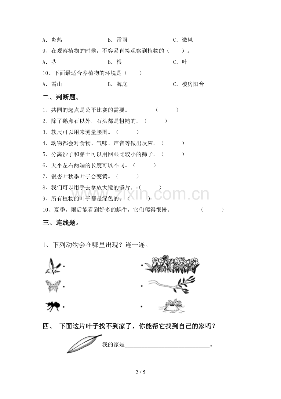 2023年人教版一年级科学下册期中试卷(通用).doc_第2页