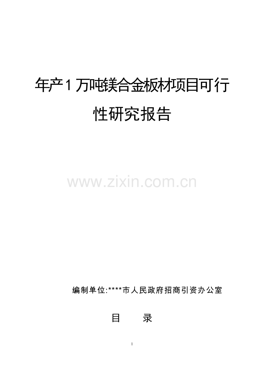 年产1万吨镁合金板材新建项目建议书.doc_第1页