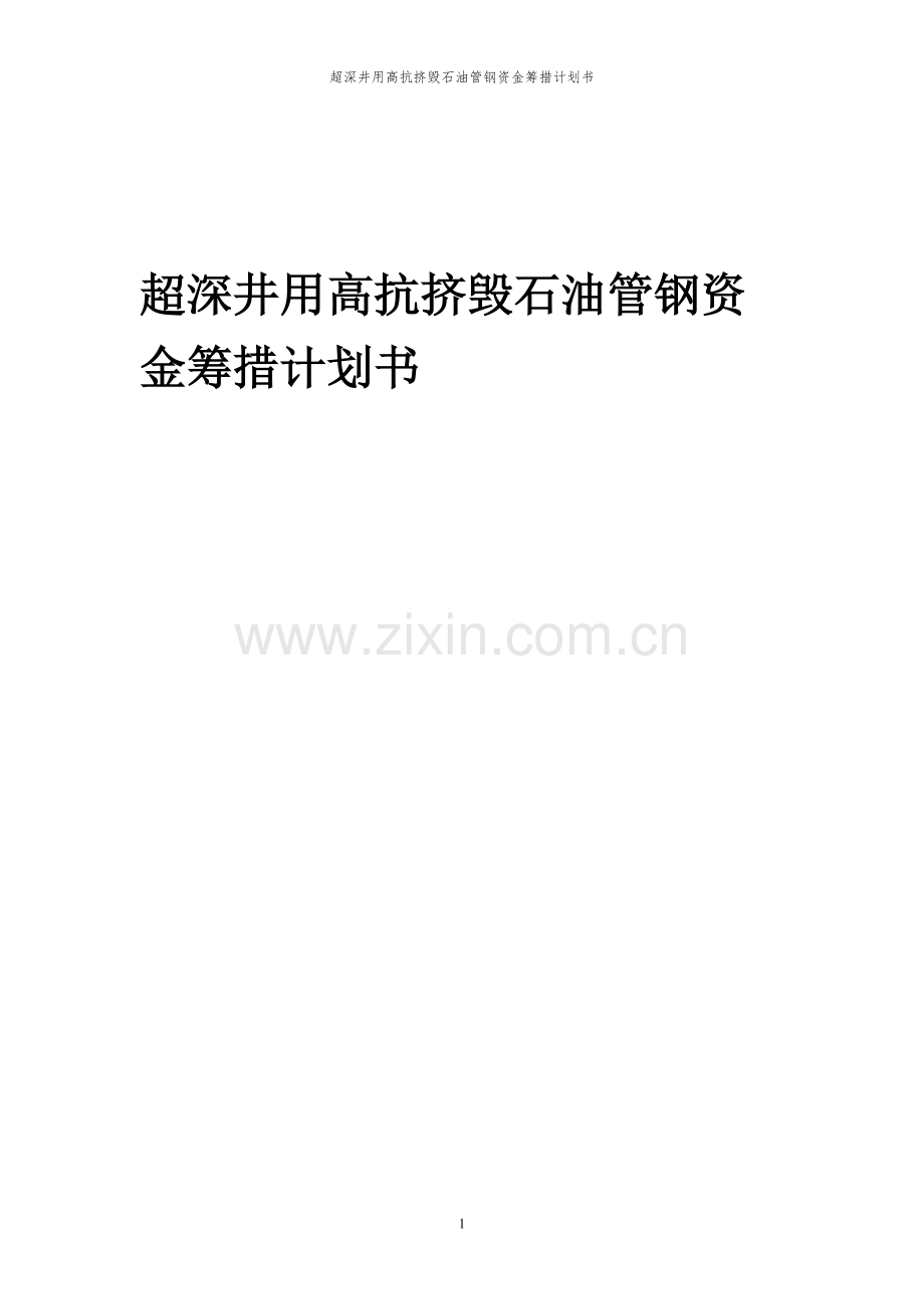 2024年超深井用高抗挤毁石油管钢项目资金筹措计划书.docx_第1页
