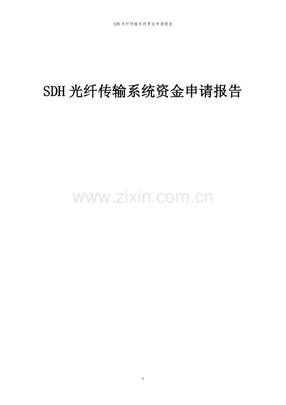 2023年SDH光纤传输系统项目资金申请报告.docx_第1页