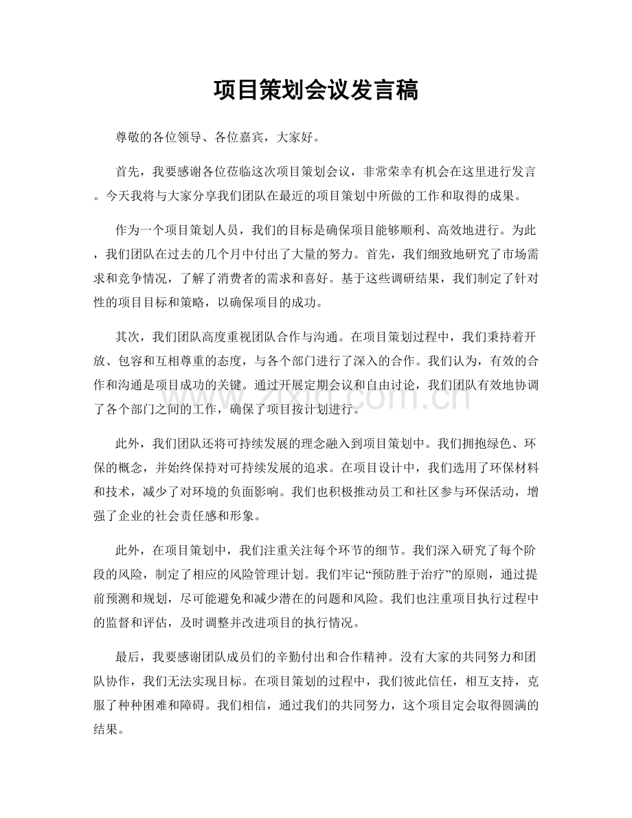 项目策划会议发言稿.docx_第1页