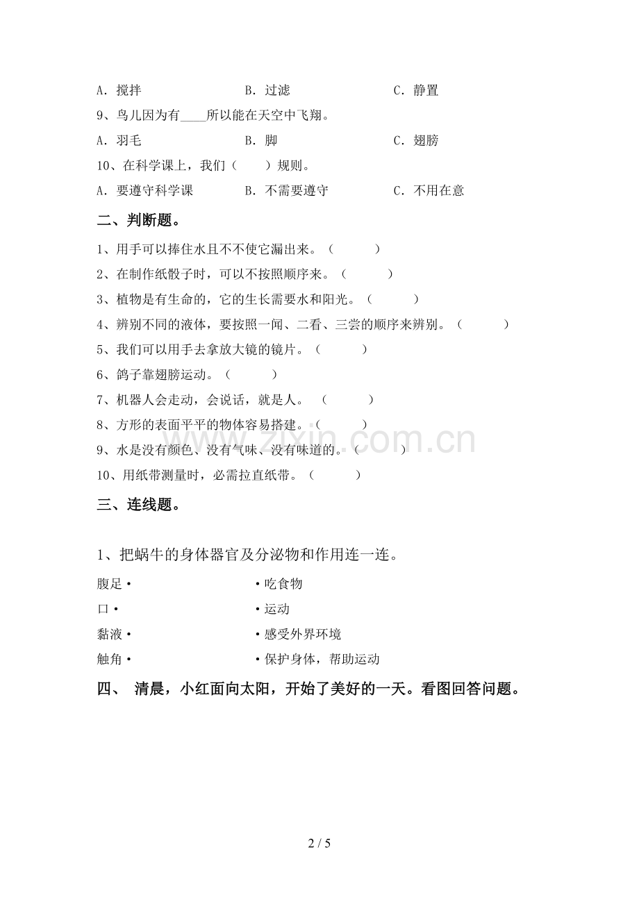 一年级科学下册期中考试题及答案2.doc_第2页