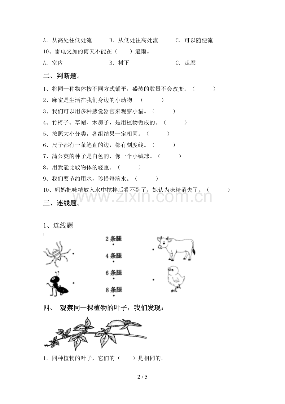 2023年人教版一年级科学下册期中测试卷及答案【汇编】.doc_第2页