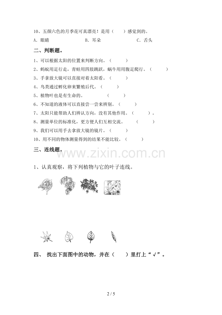 一年级科学下册期中试卷【带答案】.doc_第2页