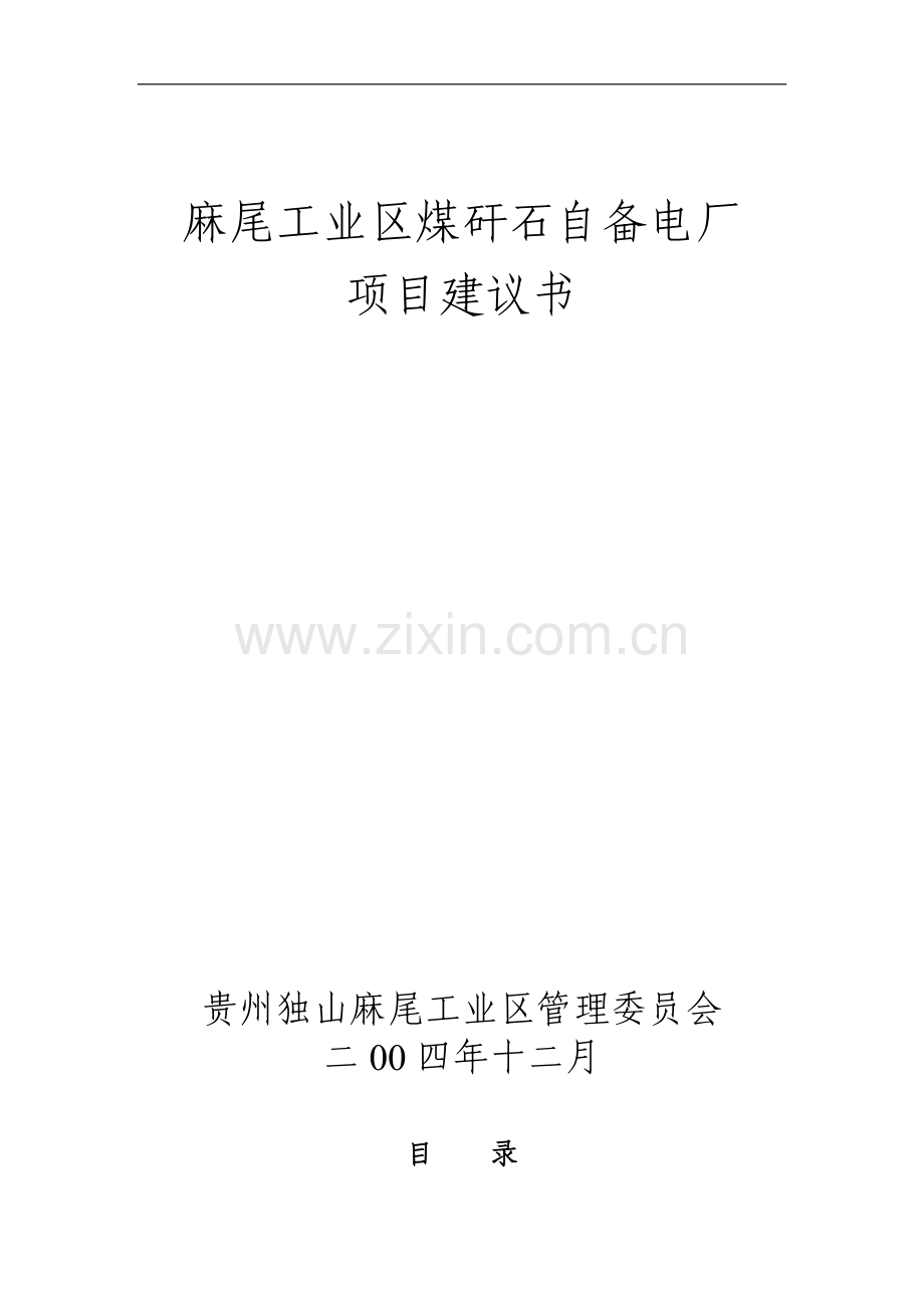 麻尾工业区煤矸石自备电厂项目可行性研究报告.doc_第1页