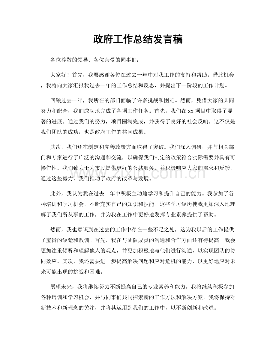 政府工作总结发言稿.docx_第1页