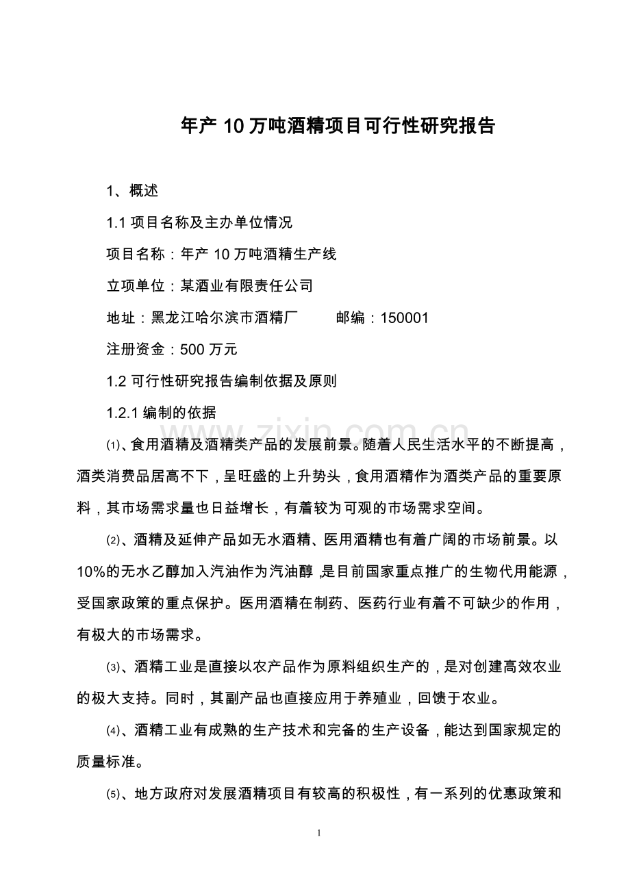 年产10-万吨酒精项目可行性论证报告.doc_第1页