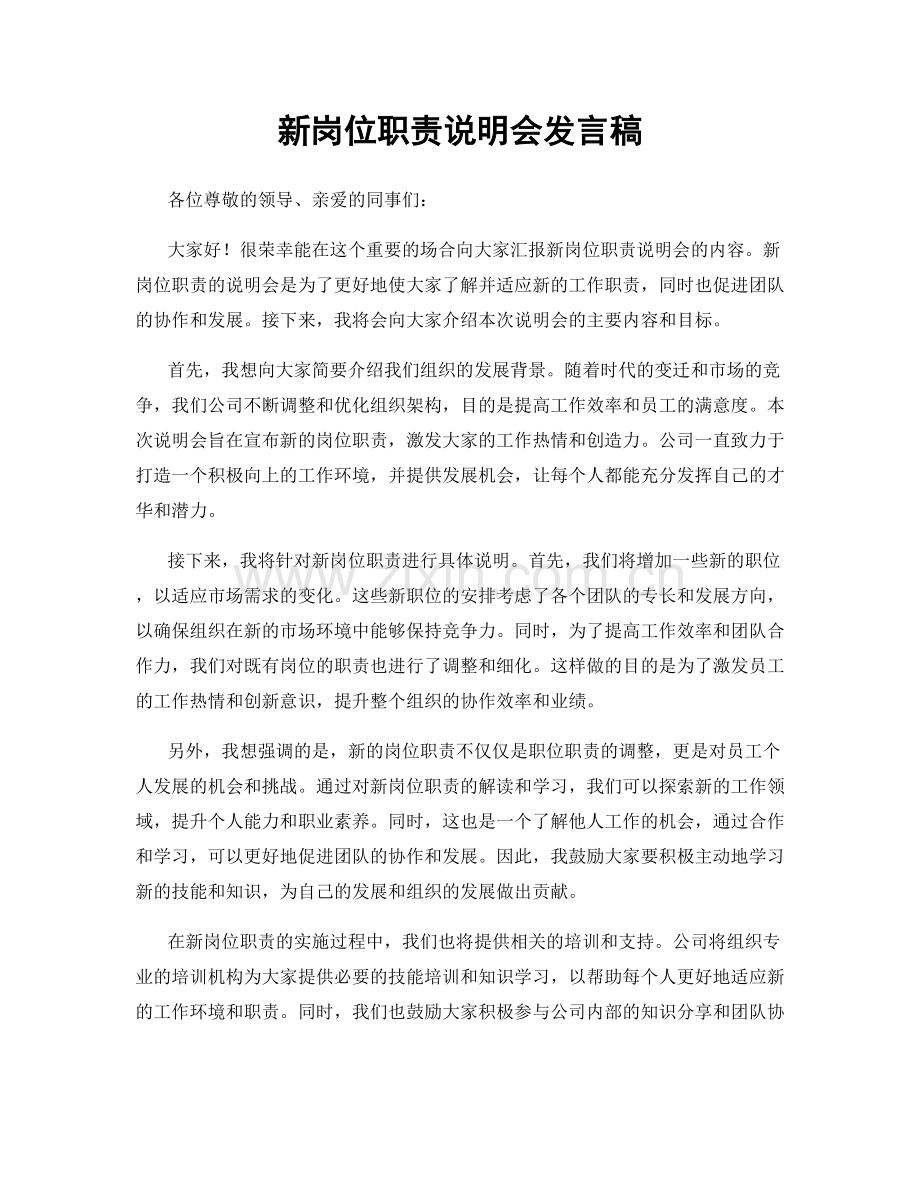 新岗位职责说明会发言稿.docx_第1页