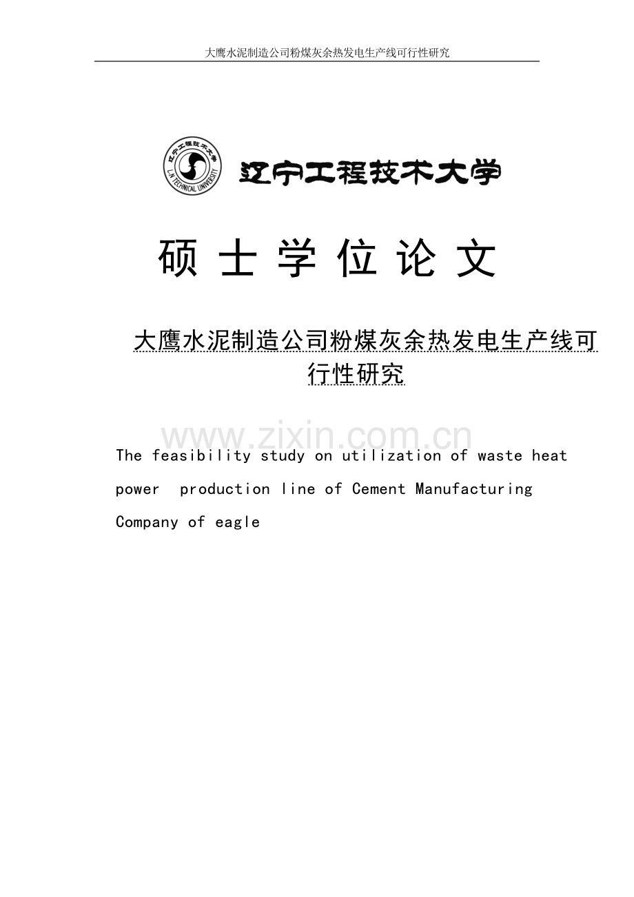 大鹰水泥制造公司粉煤灰余热发电生产线可行性研究硕士.doc_第1页