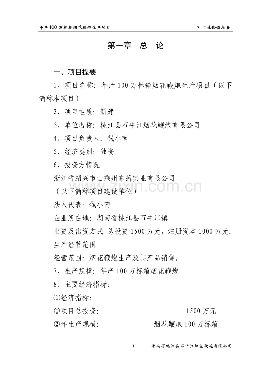 年产100万标箱烟花鞭炮生产项目可行性分析报告.doc_第1页