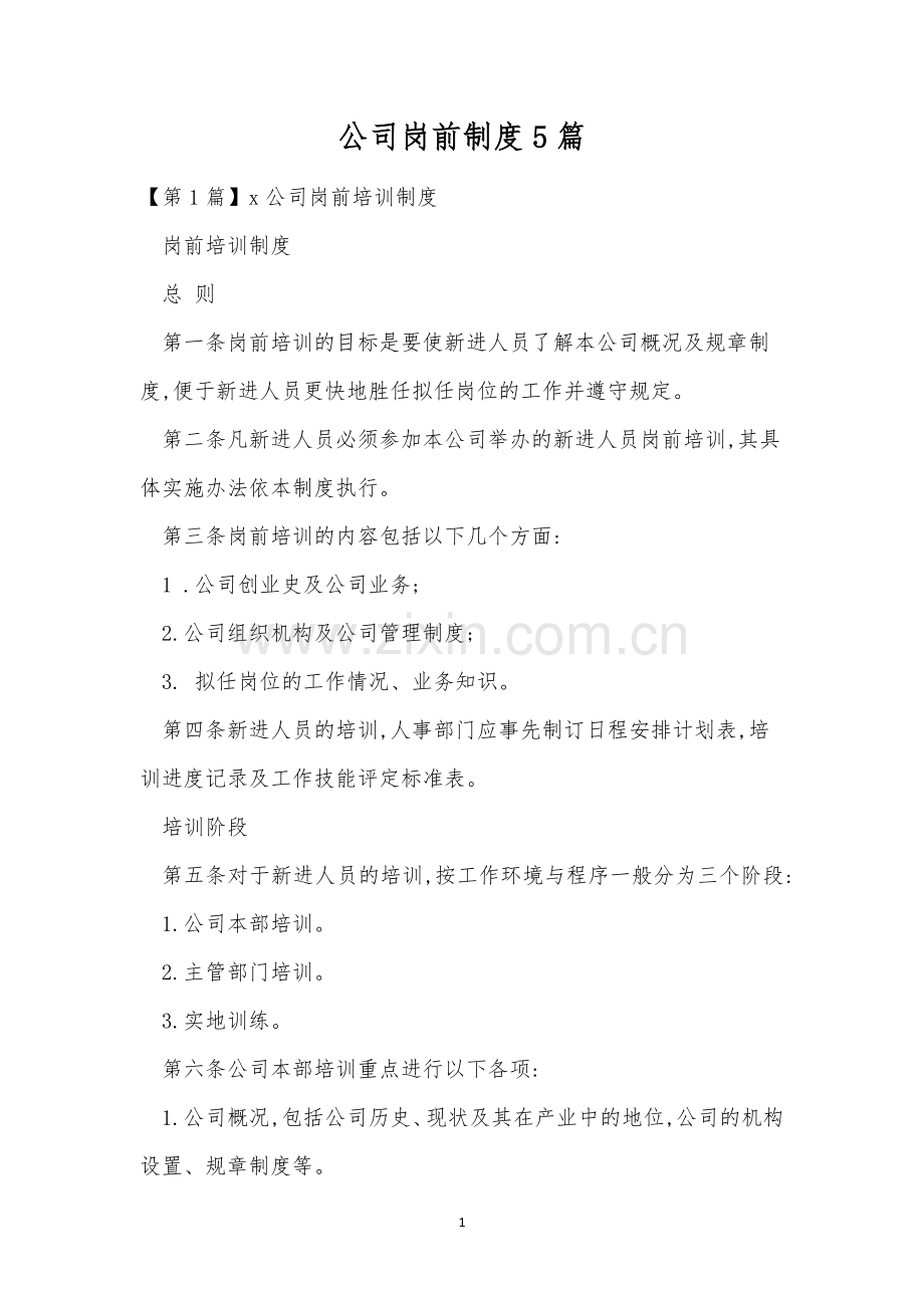 公司岗前制度5篇.docx_第1页