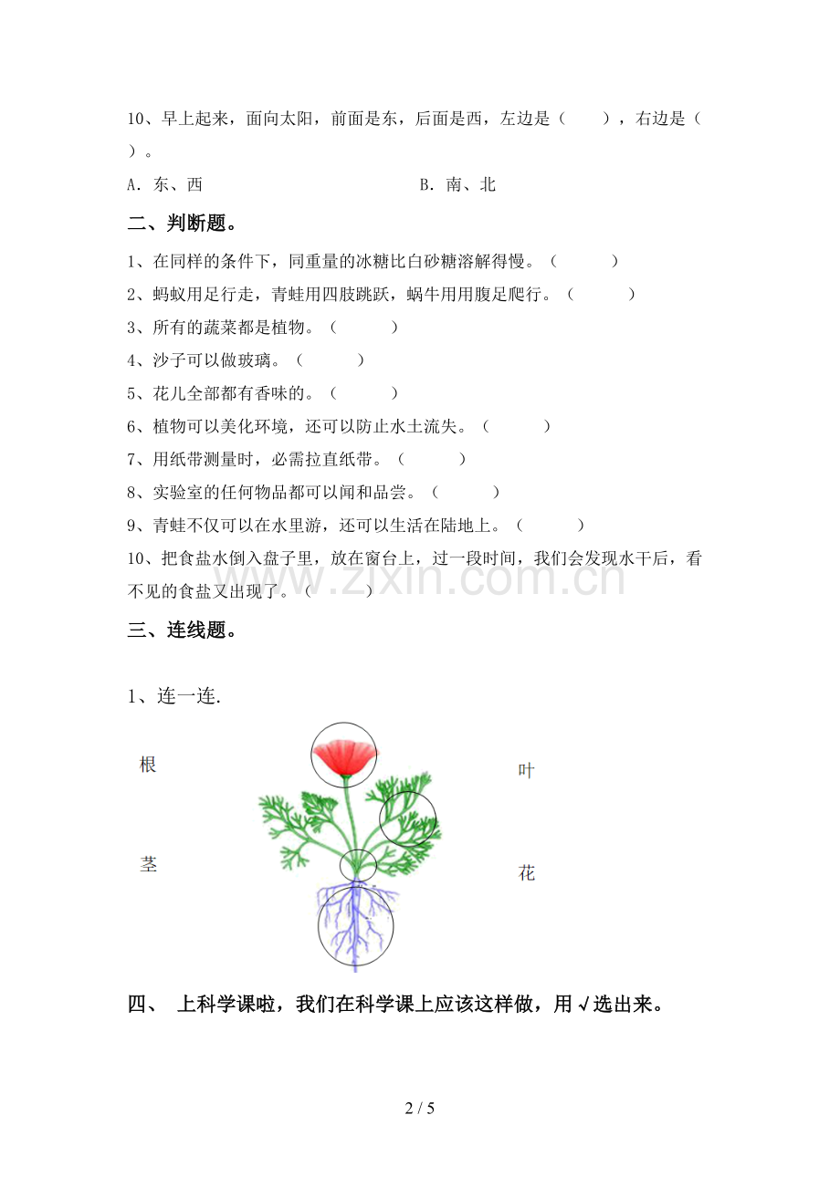 教科版一年级科学下册期中考试题(及参考答案).doc_第2页