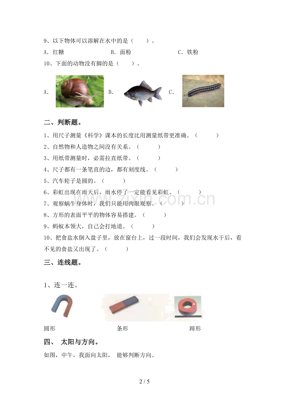苏教版一年级科学下册期中考试卷及答案【新版】.doc_第2页