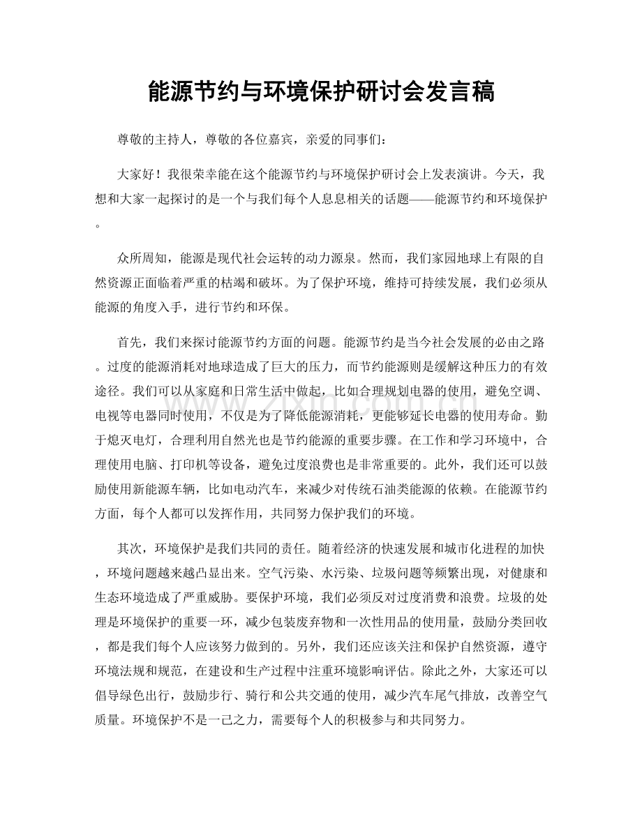 能源节约与环境保护研讨会发言稿.docx_第1页