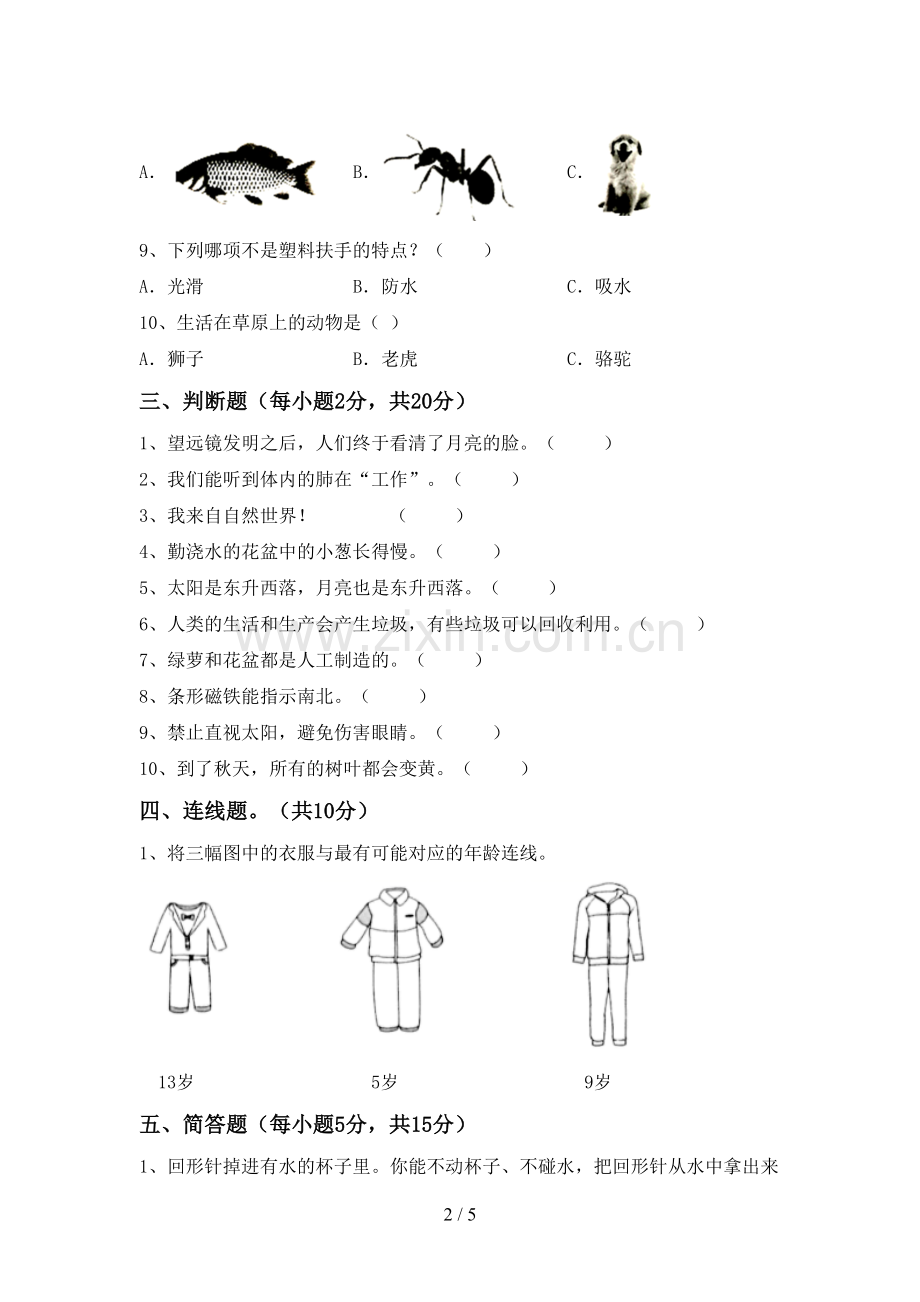 2023年人教版二年级科学下册期中测试卷(各版本).doc_第2页