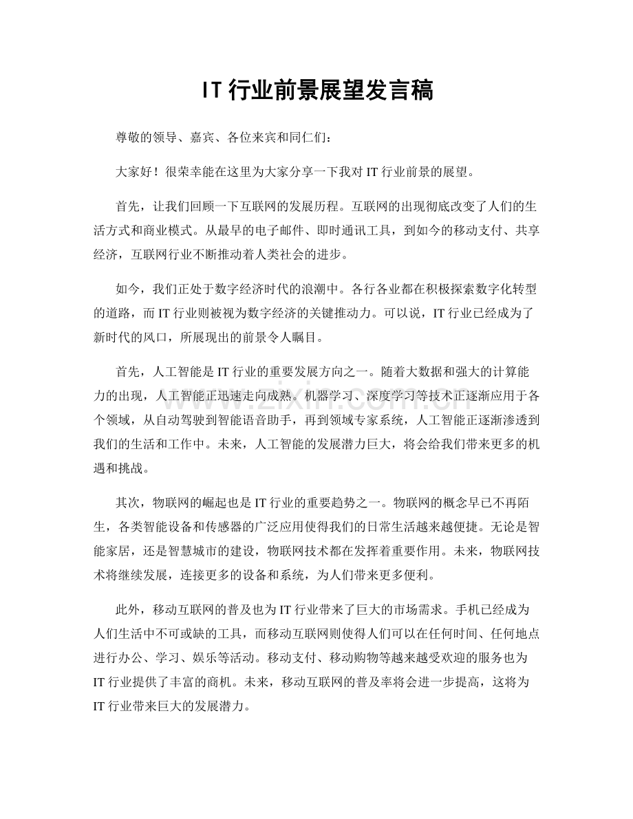 IT行业前景展望发言稿.docx_第1页
