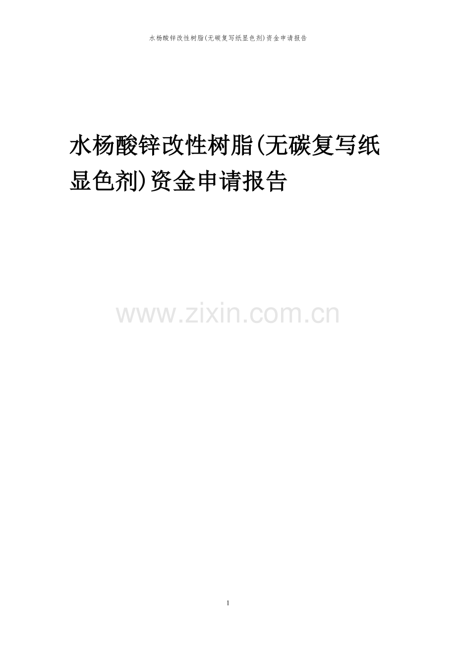 2024年水杨酸锌改性树脂(无碳复写纸显色剂)投资项目资金申请报告书.docx_第1页