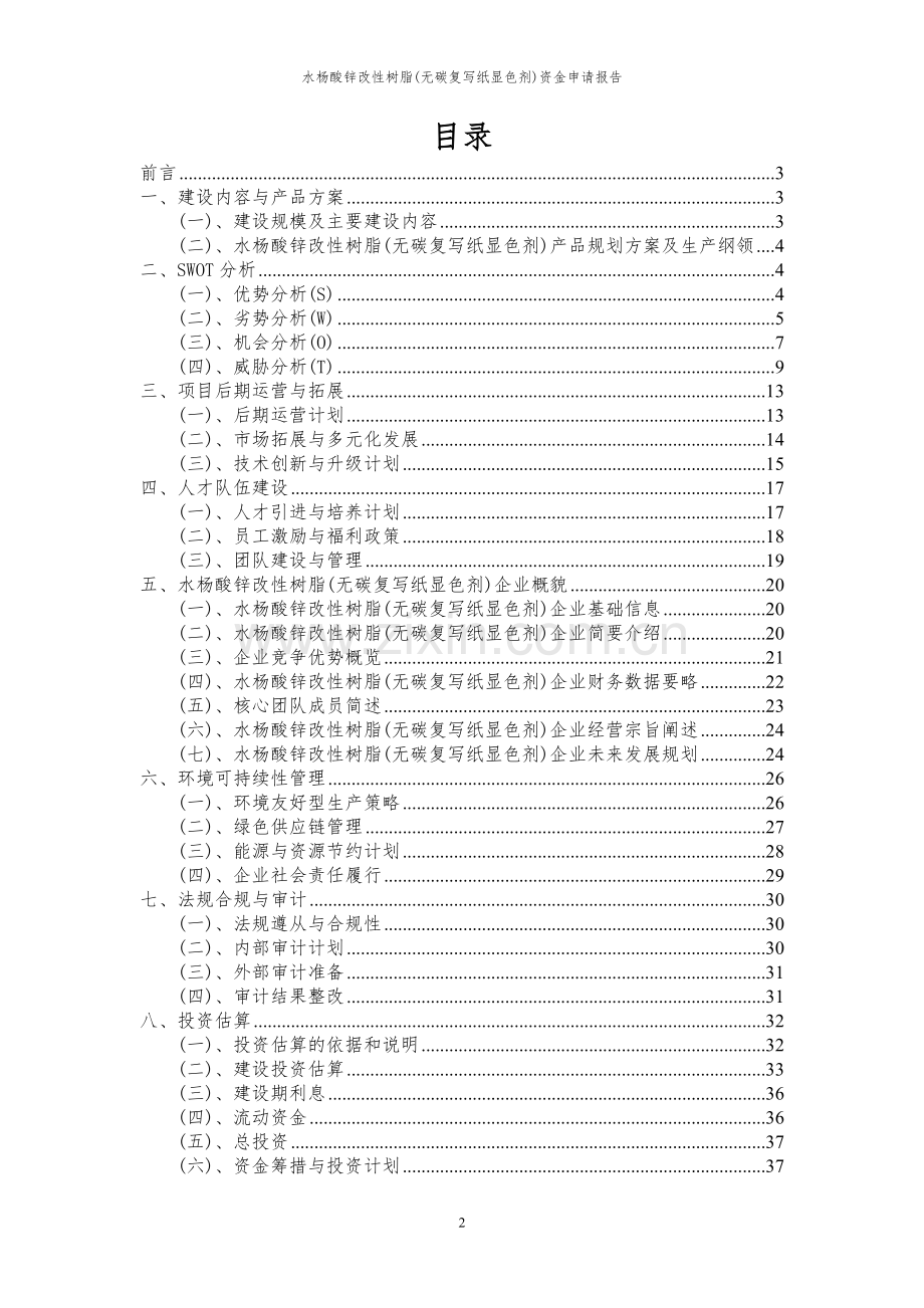 2024年水杨酸锌改性树脂(无碳复写纸显色剂)投资项目资金申请报告书.docx_第2页
