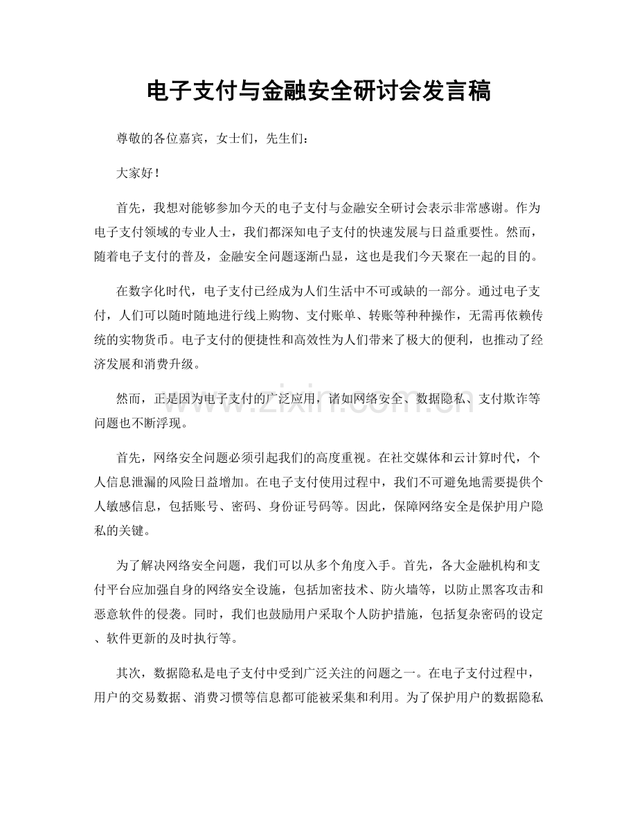 电子支付与金融安全研讨会发言稿.docx_第1页