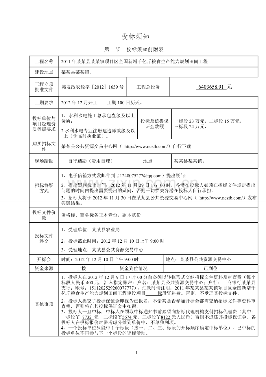 某某县某某镇项目区全国新增千亿斤粮食生产能力规划田间工程招标文件.doc_第2页