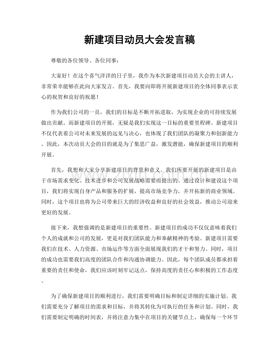 新建项目动员大会发言稿.docx_第1页
