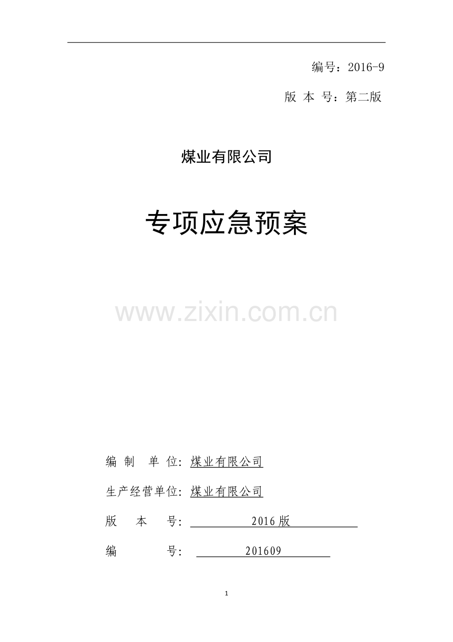 煤业有限公司专项应急预案.docx_第1页
